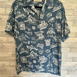 Island Republic Blue Shirt-Size Medium w/ Island Graphics - Front Buttons - New‎